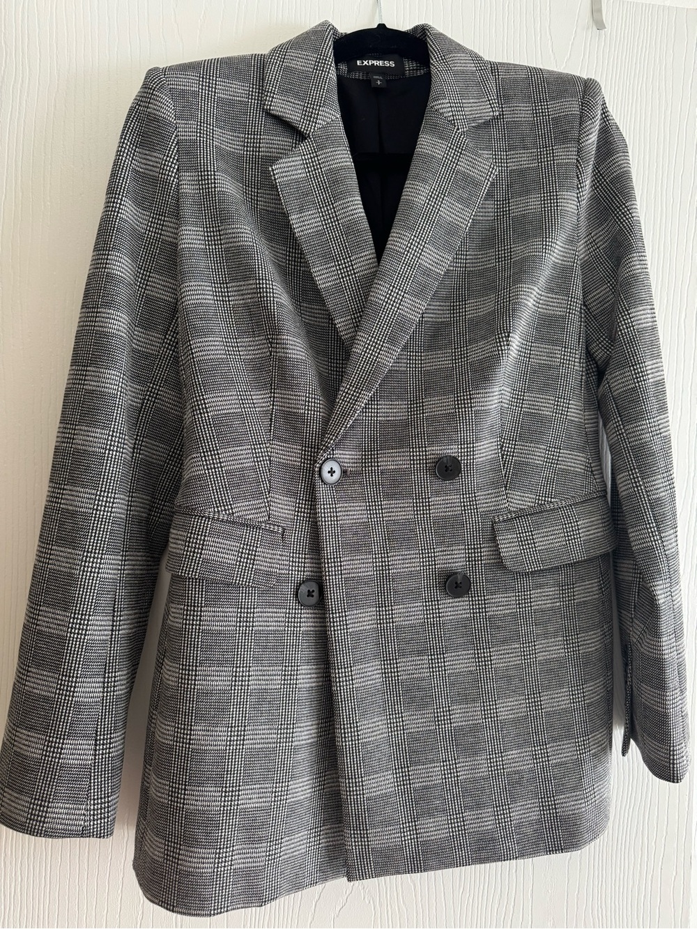 Express women’s Gray black Plaid Double-Breasted Blazer small